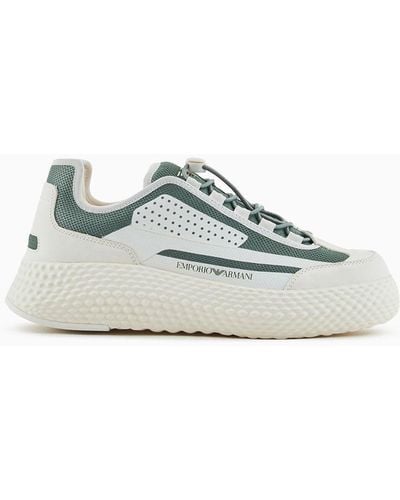 Emporio Armani Mesh Trainers With Nubuck Details - White