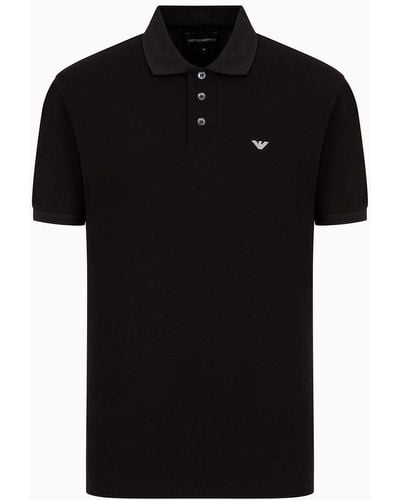 Emporio Armani Mercerised Piqué Polo Shirt With Micro Eagle - Black