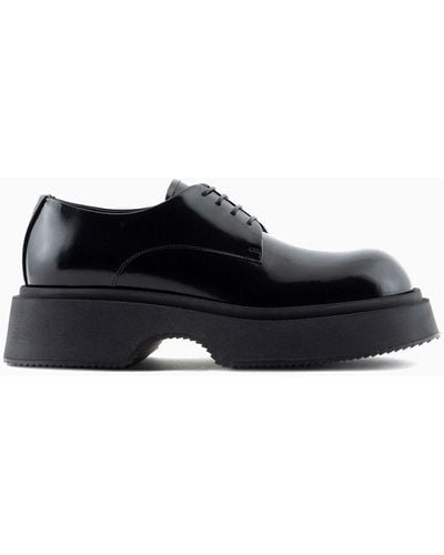 Emporio Armani Brushed Leather Derby Shoes With Chunky Soles - Black