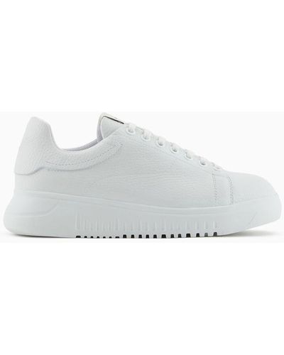 Emporio Armani Deportivas De Piel Abatanada - Blanco