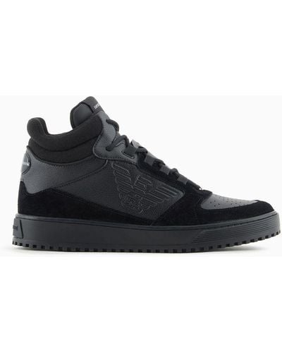 Emporio Armani Leather And Suede High-top Sneakers - Black