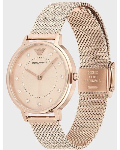 Emporio Armani Two-hand Pink Stainless Steel Watch - White