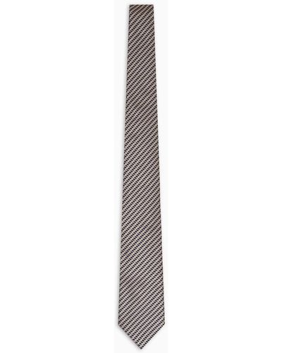 Emporio Armani Pure Silk Tie With Jacquard Op-art Motif - White
