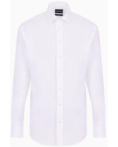 Emporio Armani Camicia Collo Francese Rigido In Popeline Di Cotone - Bianco