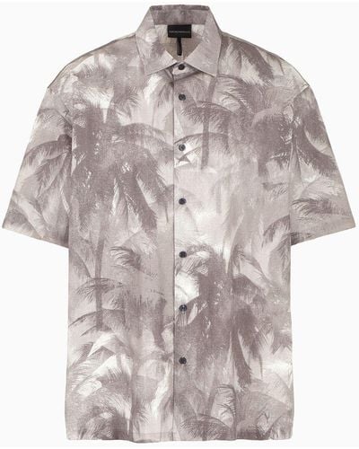 Emporio Armani Asv Lyocell-blend Oversized, Short-sleeved Shirt With All-over Print - Gray