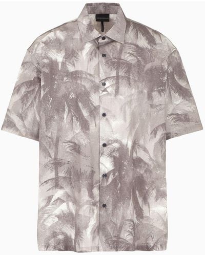 Emporio Armani Camisa Ancha De Manga Corta En Mezcla De Lyocell Con Estampado Integral Asv - Gris