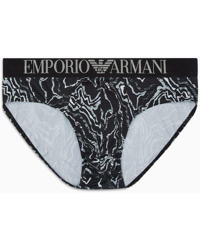 Emporio Armani Asv All-over Eagle Recycled Microfibre Briefs - Grey