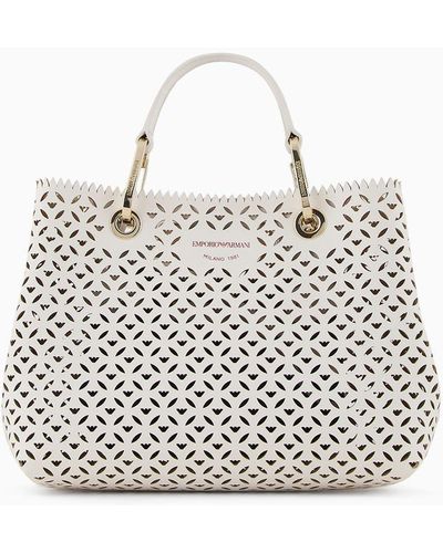 Emporio Armani Small Myea Shopper Bag With Perforated Motif - White