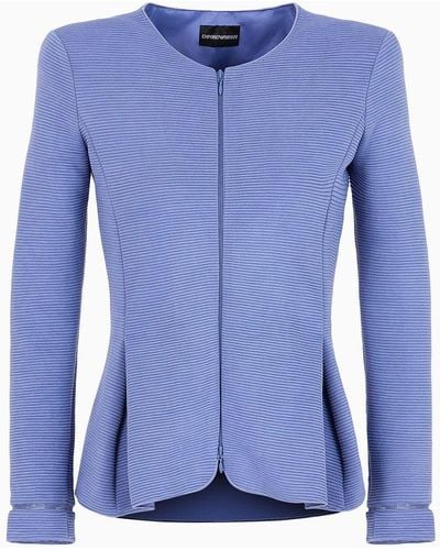 Emporio Armani Ottoman Jersey, Single-breasted Jacket With Godet Pleats - Blue