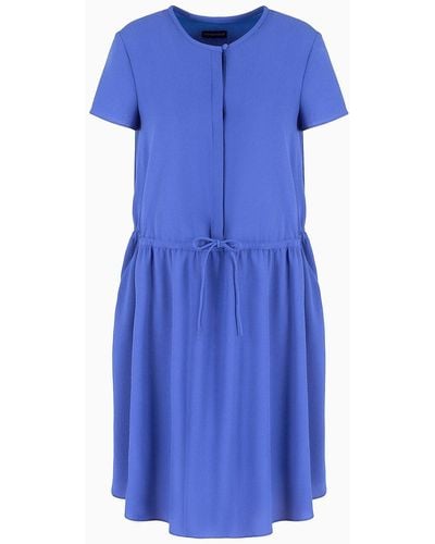 Emporio Armani Kleid Mit Kurzen Ärmeln Und Tunnelzug Aus Strukturiertem Crêpe - Blau