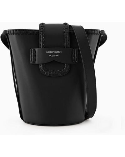 Emporio Armani Leather Bucket Shoulder Bag With Icon Strap - Black
