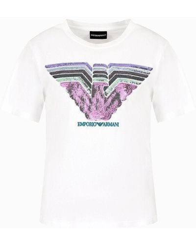 Emporio Armani Asv T-shirt Aus Bio-jersey Mit Farbflecken - Weiß