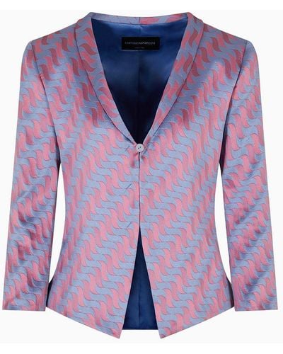 Emporio Armani Two-tone Wave-motif Jacquard Jacket With Shawl Collar - Purple