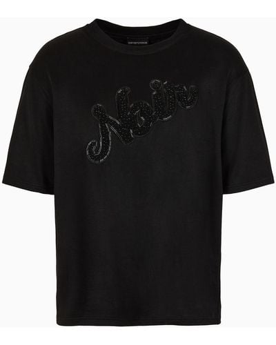 Emporio Armani Camiseta De Punto Interlock Con Bordado De Lentejuelas - Negro