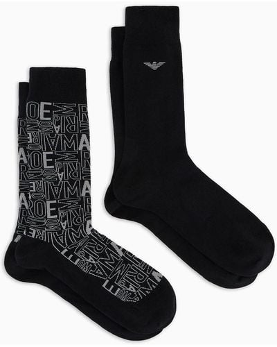 Emporio Armani Two-pack Of Socks With Jacquard Logo - Black