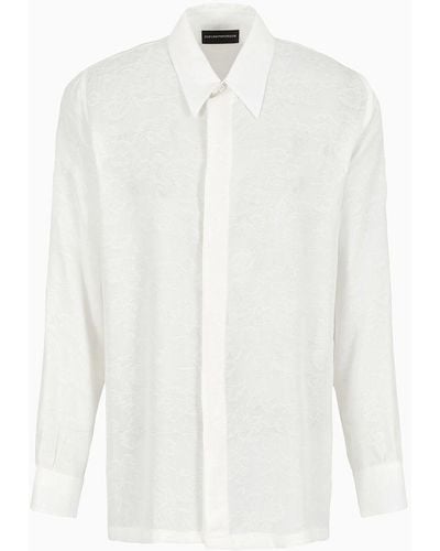 Emporio Armani Viscose Shirt With Jacquard Floral Motif - White