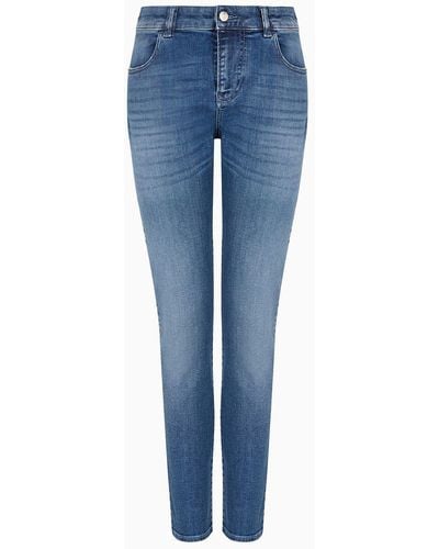 Emporio Armani J36 Mid-rise, Straight-leg Jeans In A Worn-effect Denim With Signature Logo Embroidery - Blue