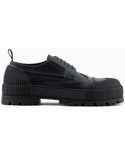 Emporio Armani Zapato Con Cordones De Piel Con Puntera Y Suela De Goma - Negro