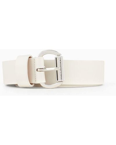 Emporio Armani Leather Belt With Logo Buckle - Natural