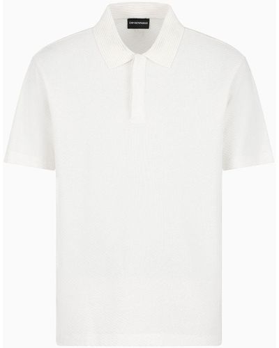 Emporio Armani Jacquard Jersey Polo Shirt With Embossed Motif - White