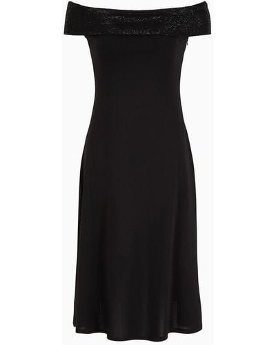 Emporio Armani Viscose Stretch Jersey Dress With Rhinestone Neckline - Black