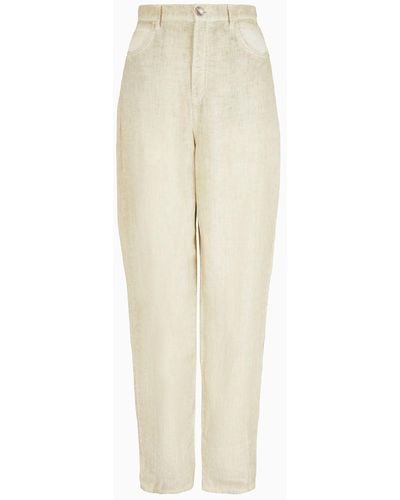 Emporio Armani Pantalones De Cinco Bolsillos Con Pernera Ovalada De Lino Orgánico Teñido En Prenda Asv - Blanco