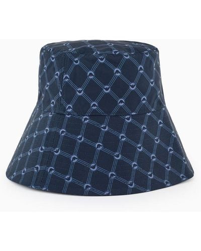 Emporio Armani Monogram Fabric Beachwear Cloche Hat - Blue