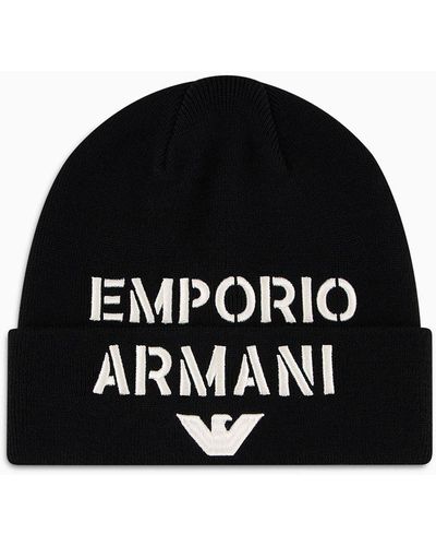 Emporio Armani Rib-knit Wool-blend Beanie in Black for Men | Lyst UK
