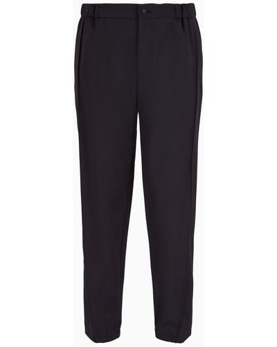 Emporio Armani Natural Stretch Canvas Trousers With Elasticated Cuffs - Blue