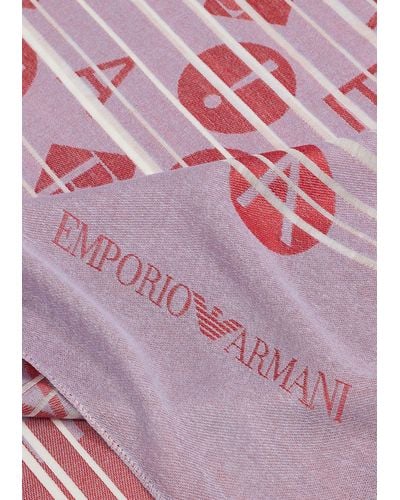 Emporio Armani Sciarpa Con Multifantasia Logo Jacquard - Rosso