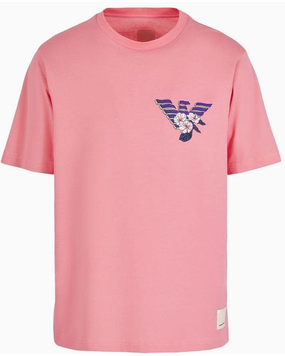 Emporio Armani Camiseta De Punto Orgánico Con Estampado De Logo De La Sustainability Values Capsule Collection - Rosa