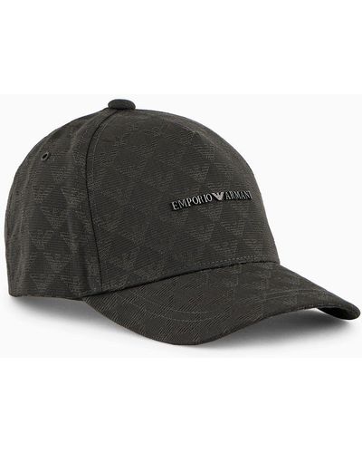 Emporio Armani Cappello Da Baseball In Tessuto Jacquard Eagle All Over - Nero