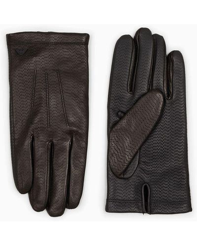 Emporio Armani Leather Touchscreen Gloves - Black