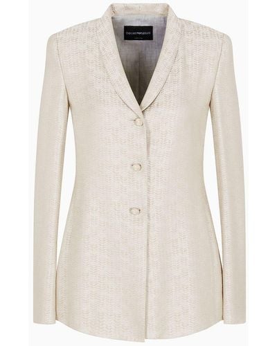Emporio Armani Chevron-motif Viscose Crêpe Jacket With An Opening At The Back - White