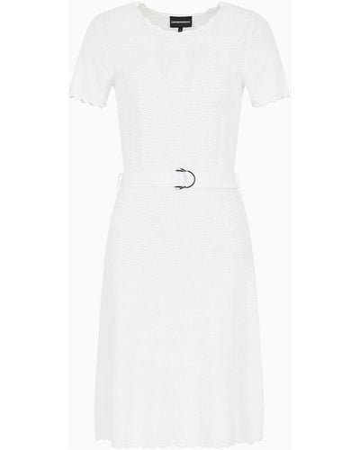 Emporio Armani Moss-stitch Knit Flared Dress With Belt - White