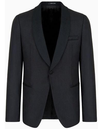Emporio Armani Light Worsted Virgin Wool Single-breasted Jacket With Satin Shawl Lapels - Black