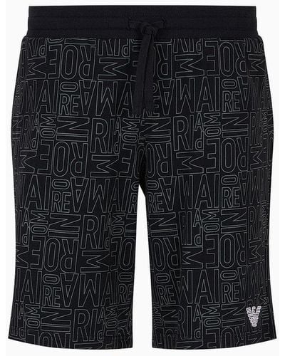 Emporio Armani Loungewear Bermuda Shorts With All-over Logo Lettering - Black