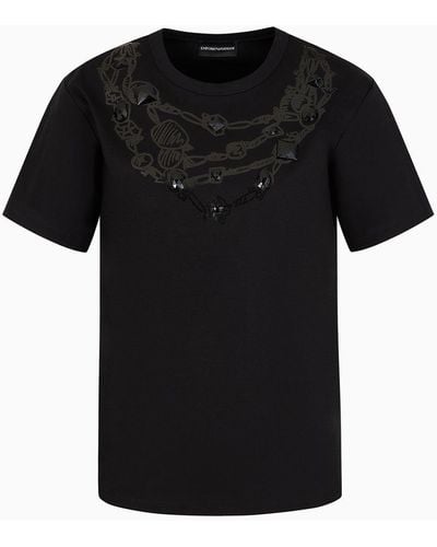 Emporio Armani Mercerised-cotton T-shirt With A Trompe-l'oeil Print - Black