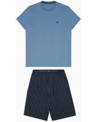 Emporio Armani Pijama De Corte Cómodo Con Bermudas Y Mezcla De Estampados - Azul