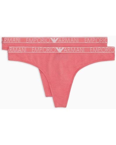 Emporio Armani Asv Two-pack Of Organic-cotton Thongs With Logo Studs - Pink