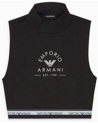 Emporio Armani Asv Loungewear Crop-top Iconic Aus Bio-baumwolle Mit Logoband - Schwarz
