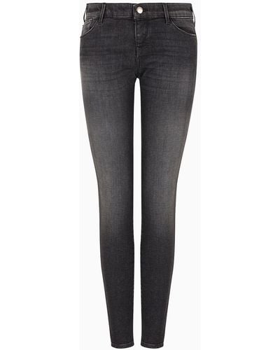 Emporio Armani Jeans J23 Vita Media E Gamba Super Skinny In Denim Used Look - Nero