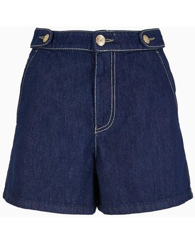 Emporio Armani Pantalones Cortos De Denim Confort Aclarado - Azul