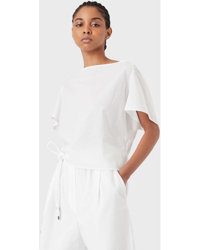 Emporio Armani Mare Capsule Collection Boat-neck Blouse With Ruched Sleeves - White