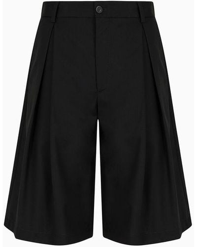 Emporio Armani Asv Super-light Sustainable Virgin-wool Bermuda Shorts With Godet Pleats - Black