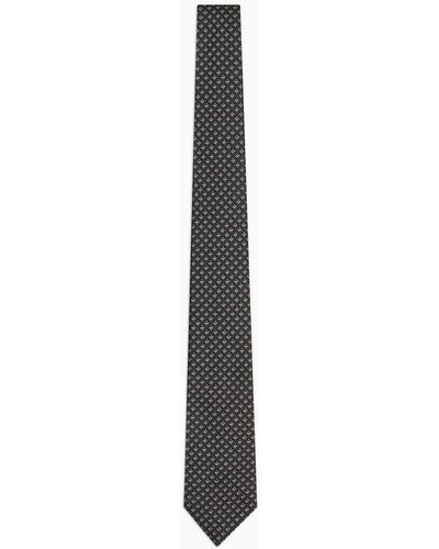 Emporio Armani Pure Silk Tie With Jacquard Micro-check Motif - White