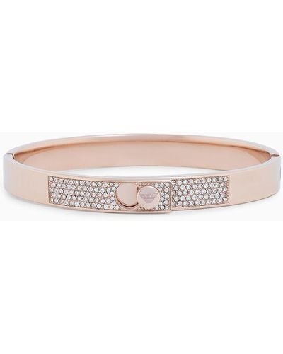 Emporio Armani Rose Gold-tone Stainless Steel With Crystals Setted Bangle Bracelet - White