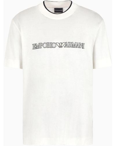 Emporio Armani Lyocell-blend Jersey T-shirt With Asv Logo Raised Embroidery - Gray