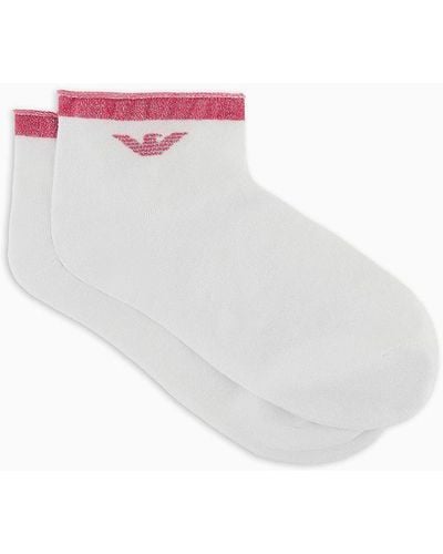 Emporio Armani Viscose-blend Ankle Socks With Lurex Logo - White