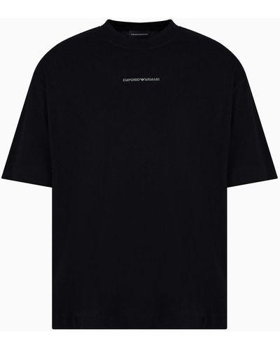 Emporio Armani T-shirt Over Fit In Jersey Heavy Con Logo E Nastri Incrociati - Nero